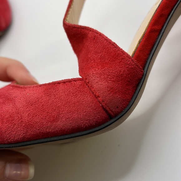 Jessica Simpson Red Strappy High Heels Stiletto Shoes Pumps Suede Leather Ankle - Picture 11 of 15